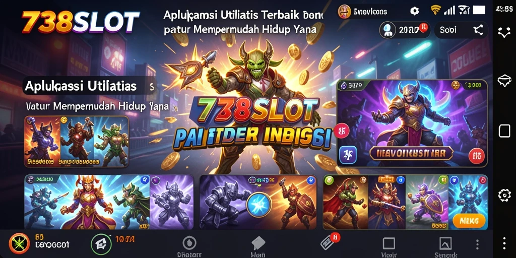 Tampilan antarmuka utama aplikasi 738SLOT yang user-friendly.