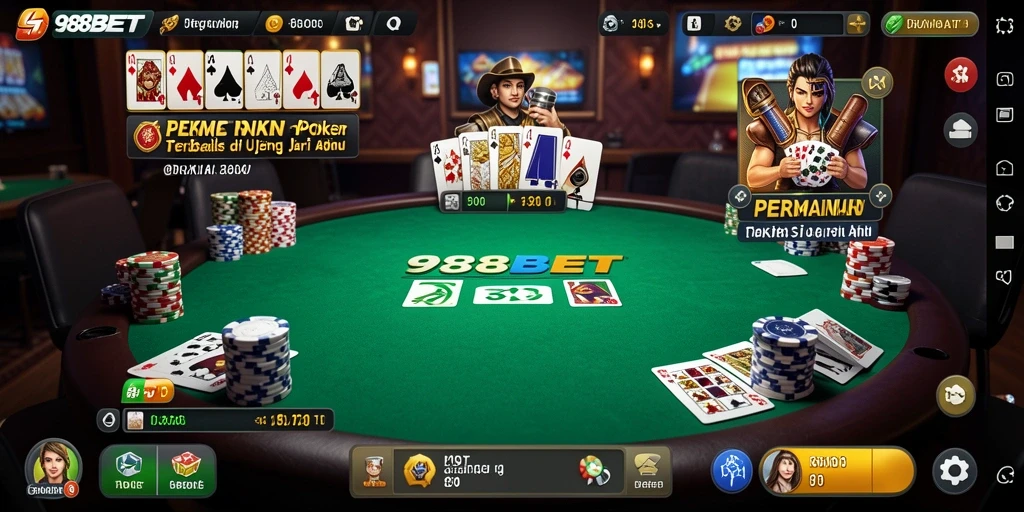 Screenshot 988BET menampilkan gameplay poker yang seru dan mendebarkan.