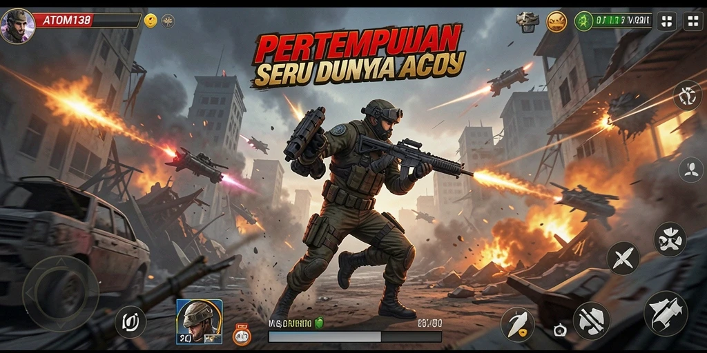 Tampilan gameplay seru dalam ATOM138 yang penuh aksi.