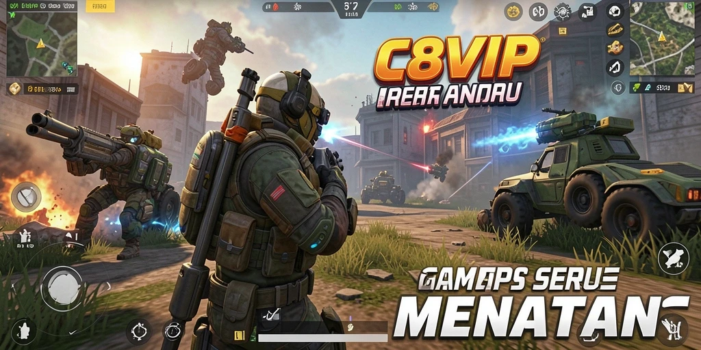 Tangkapan layar utama C8VIP menampilkan aksi seru dalam gameplay TPS.