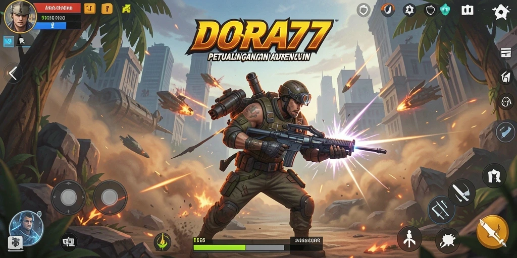 Screenshot DORA77 menampilkan aksi seru dalam permainan dengan karakter yang berani.