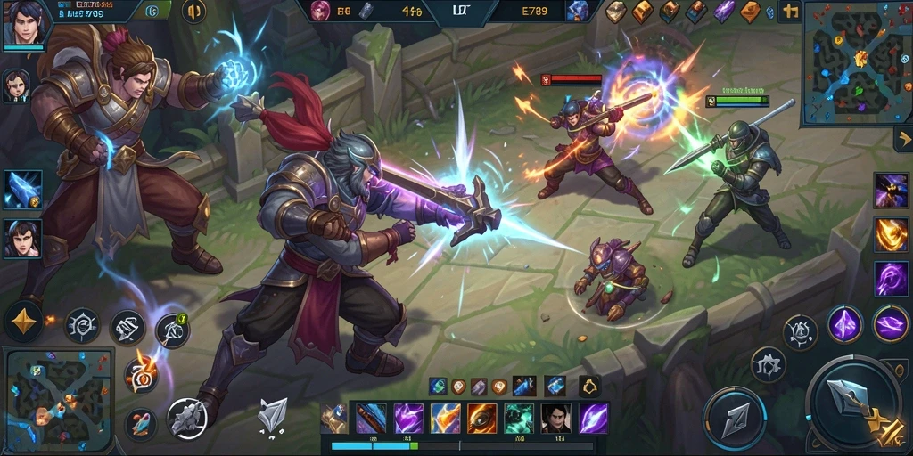 Tangkapan layar dari gameplay seru EE789 di arena MOBA.