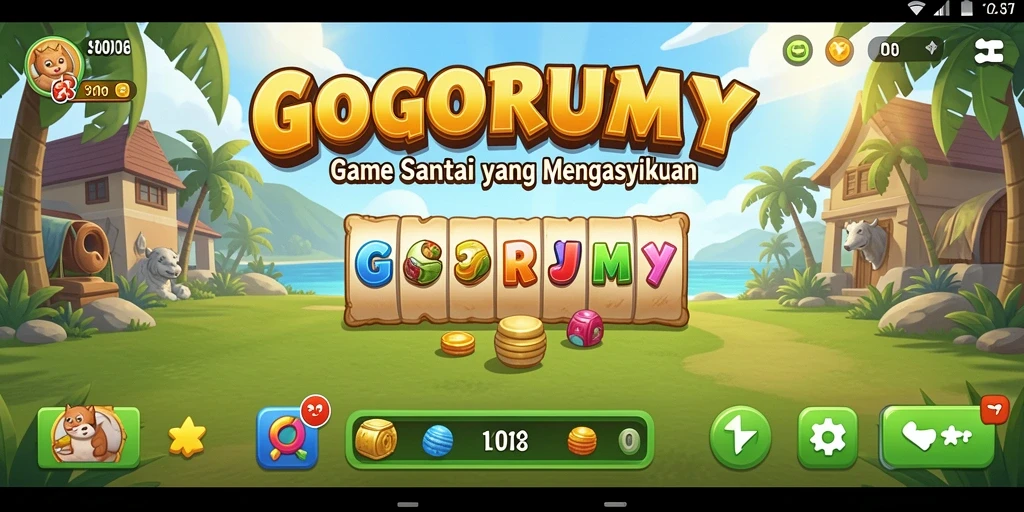 Tampilan gameplay GOGORUMMY yang ceria dan mengasyikkan.