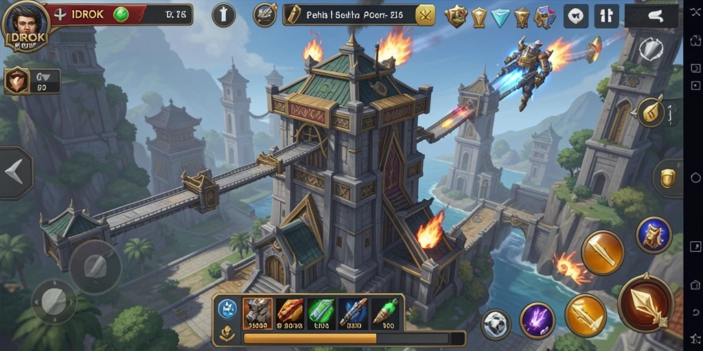 Tangkapan layar gameplay <strong>IDROK</strong> menampilkan pertempuran Tower Defense yang seru.