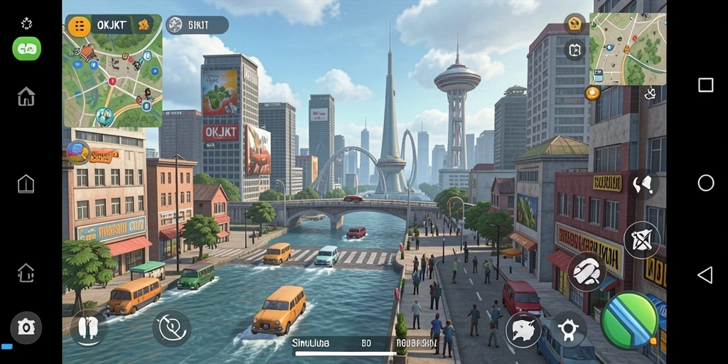 Screenshot gameplay OKJKT yang menunjukkan pembangunan kota.