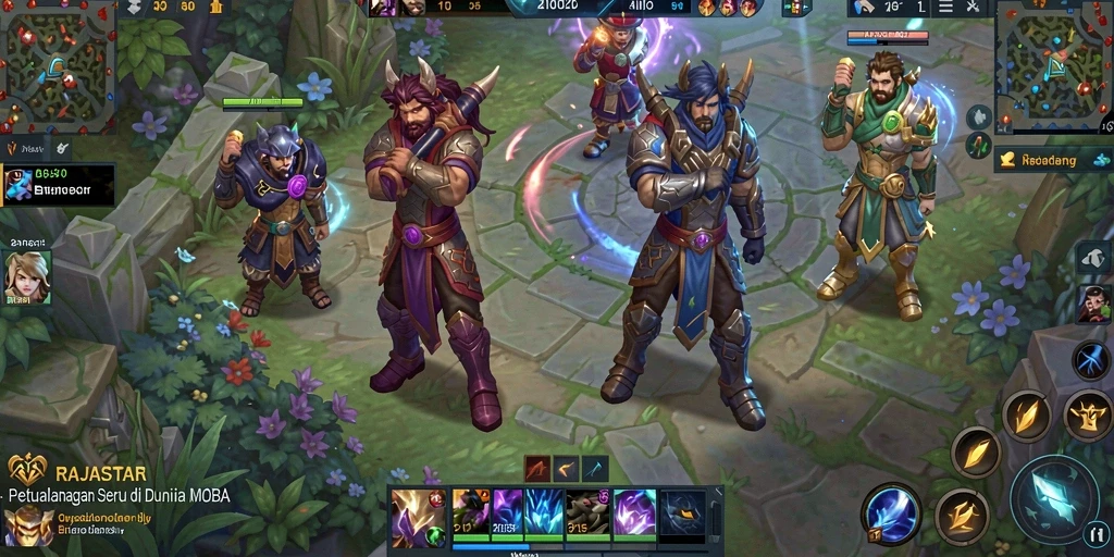 Screenshot gameplay RAJASTAR yang menampilkan pertarungan seru di arena MOBA.