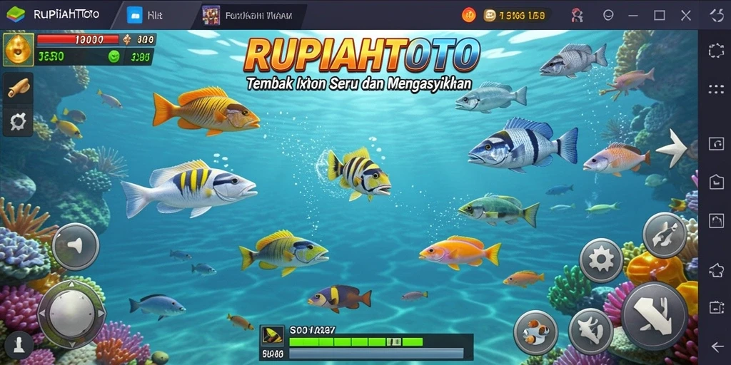 Tangkapan layar RUPIAHTOTO dengan gameplay Tembak Ikan yang seru.