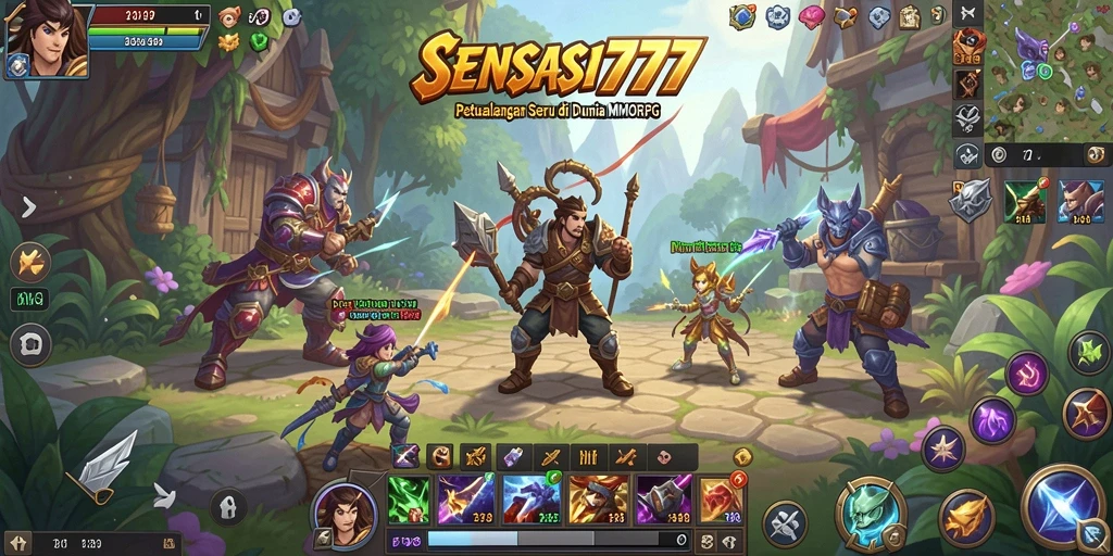 Screenshot gameplay SENSASI777 menunjukkan petualangan seru dan interaksi sosial di dunia MMORPG.