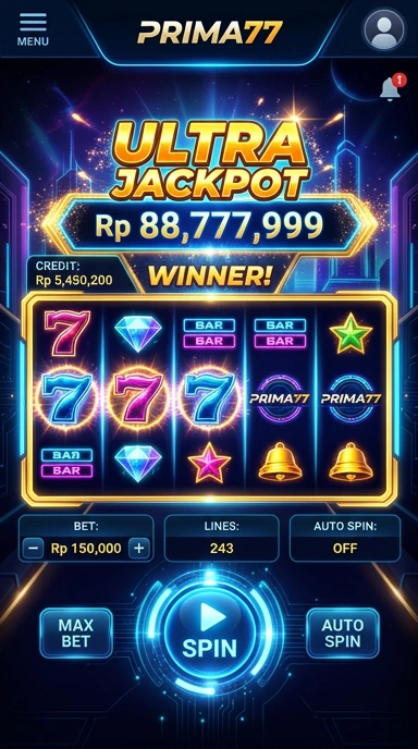 Tampilan awal aplikasi prima77 yang menarik dan intuitif.